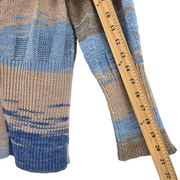 Orvis Cardigan Sweater Womens L Blue Tan Space Dye Knit Button Front Coastal - Picture 8 of 8